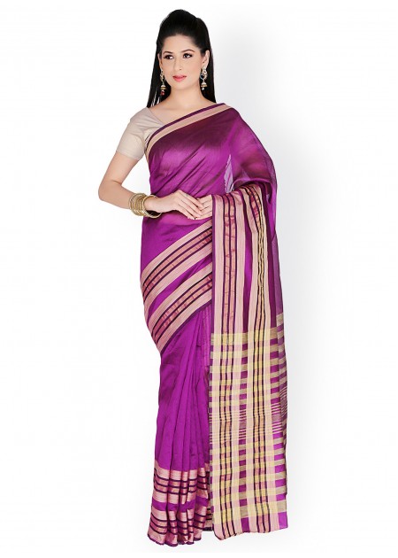 Purple Striped Traditional Saree